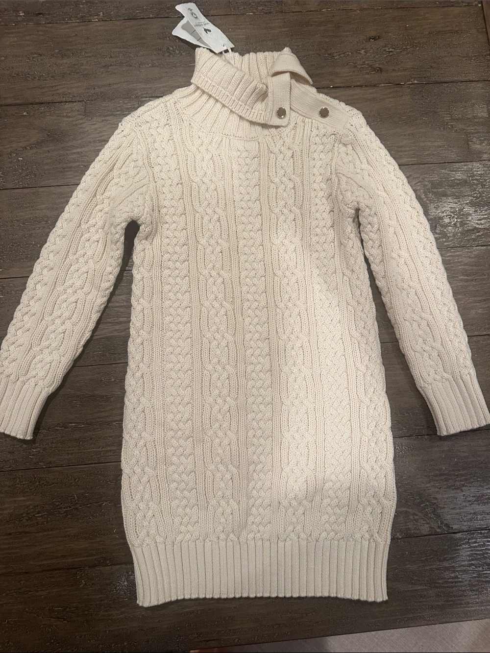 NWT Girls' Cream Cable Knit Turtleneck Sweater Dress